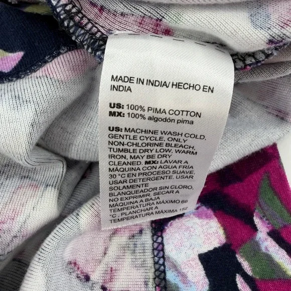 Chicos Womens Size L Navy Magenta Pima Cotton Abstract Floral Short Sleeve Top - Picture 4 of 6